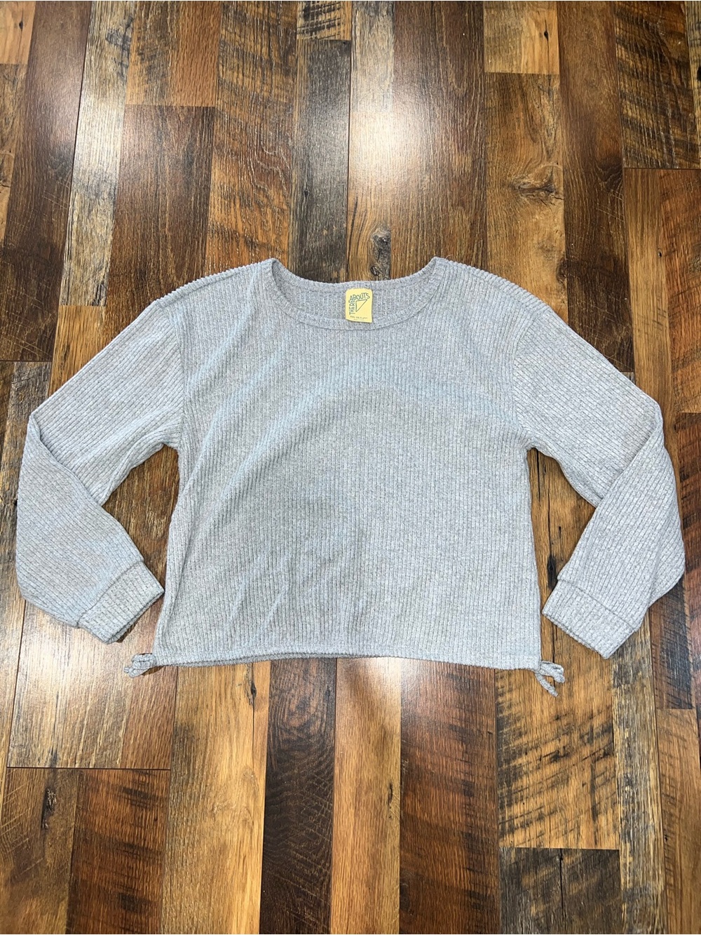 Light Gray Ribbed Crewneck Sweater with Side Ties